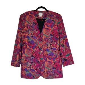 Vtg 80's George Georgiou Silk Colorful Artsy Paint Print Single-Breasted Blazer